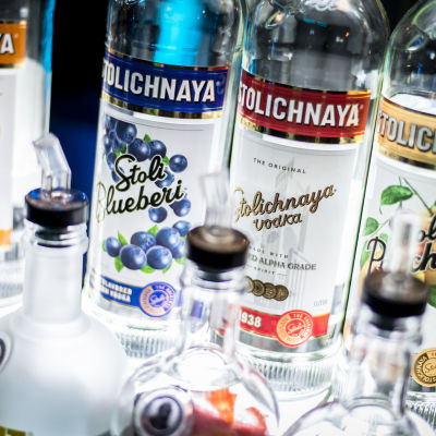 Various Stolichnaya vodka bottles.