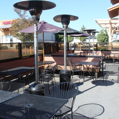 Patio seating area, tables and chairs
