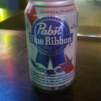 A can of Pabst Blue Ribbon beer.