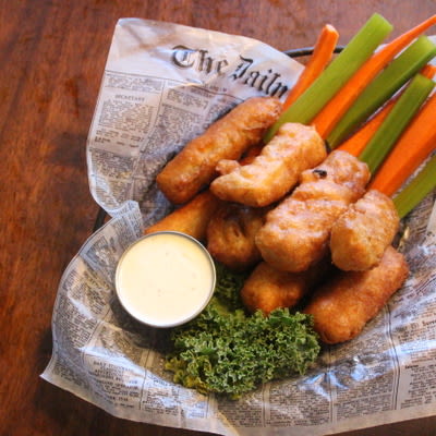 Battered Zucchini, veggies and dip