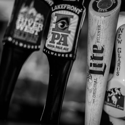 Assorted beer taps.
