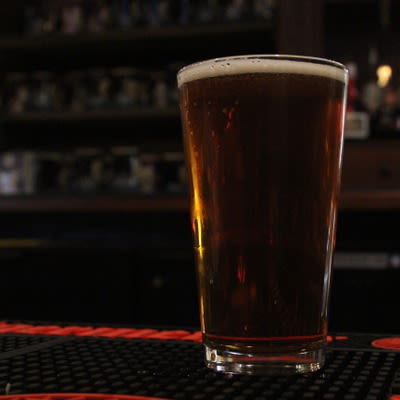 A glass of beer on display